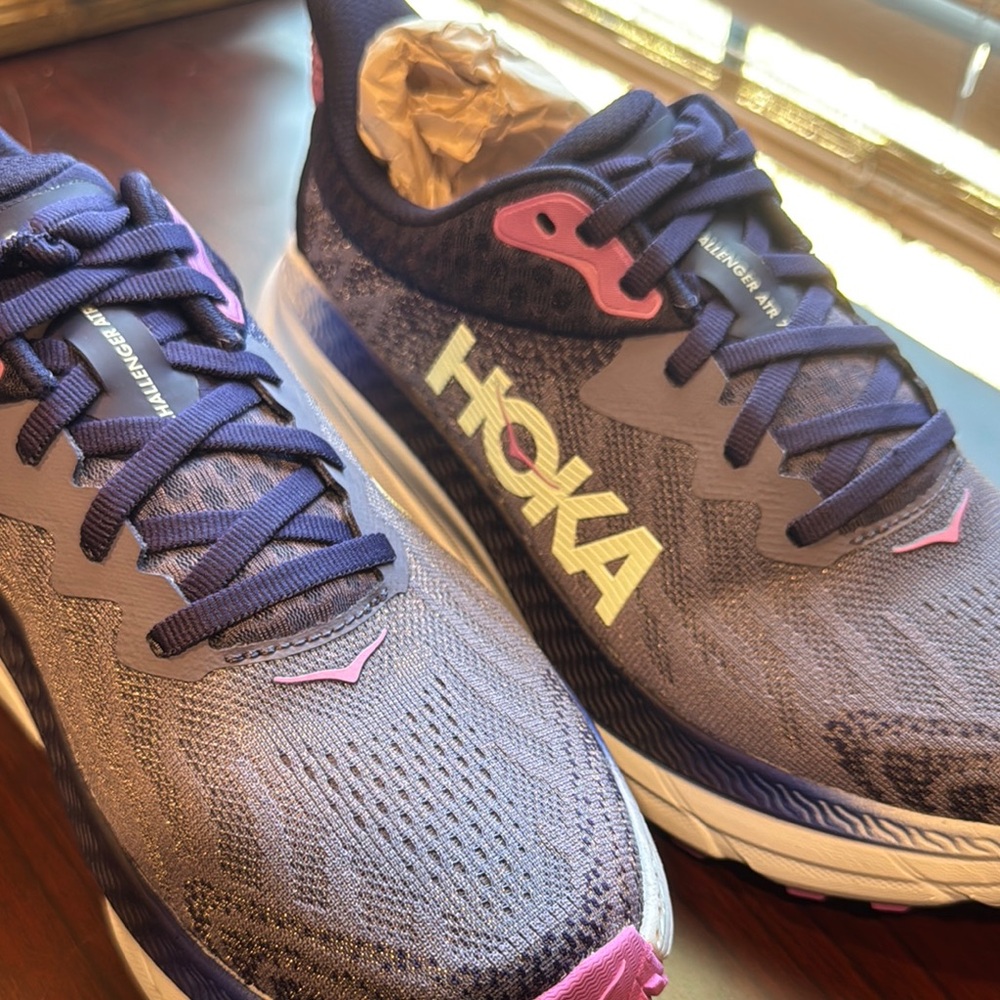 Hoka Gray and Pink Athletic Shoes with Cushioned Support